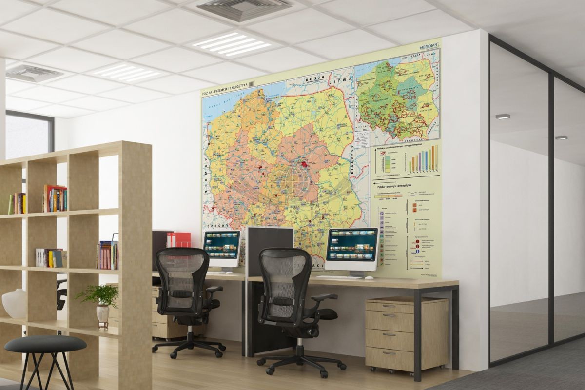 Polska - przemysł i energetyka. Fototapeta samoprzylepna. Mapa