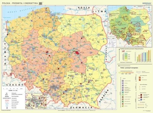 Polska - przemysł i energetyka. Fototapeta samoprzylepna. Mapa. Całość