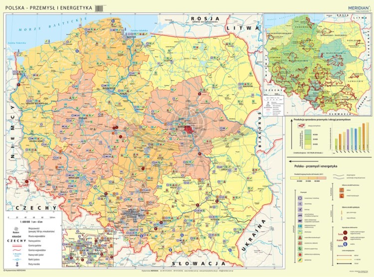 Polska - przemysł i energetyka. Fototapeta samoprzylepna. Mapa. Całość