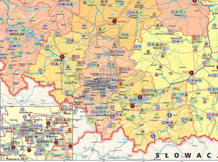 Polska - przemysł i energetyka. Fototapeta samoprzylepna. Mapa. Fragment 1