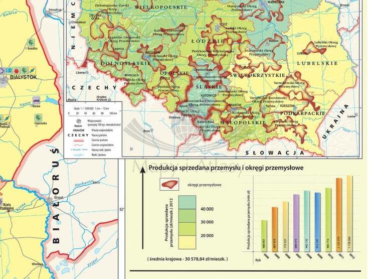 Polska - przemysł i energetyka. Fototapeta samoprzylepna. Mapa. Fragment 2