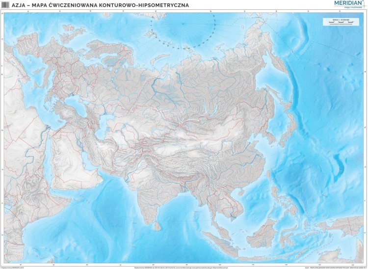 Azja. Fototapeta samoprzylepna. Mapa konturowa (do ćwiczeń). Całość