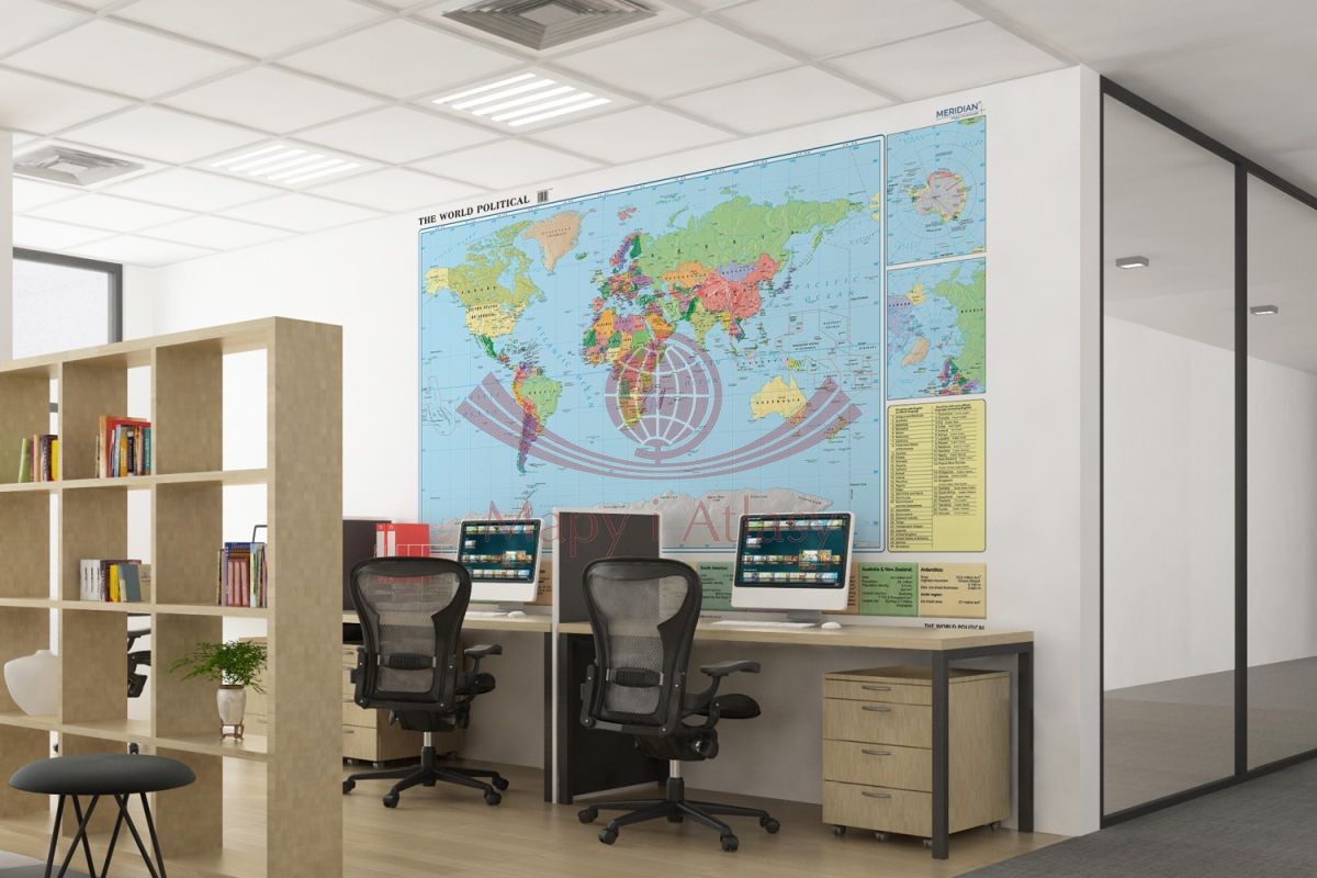 World political (Mercator)/ Świat. Fototapeta samoprzylepna. Mapa polityczna w języku angielskim