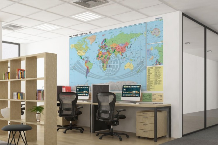 World political (Mercator)/ Świat. Fototapeta samoprzylepna. Mapa polityczna w języku angielskim. Przykład