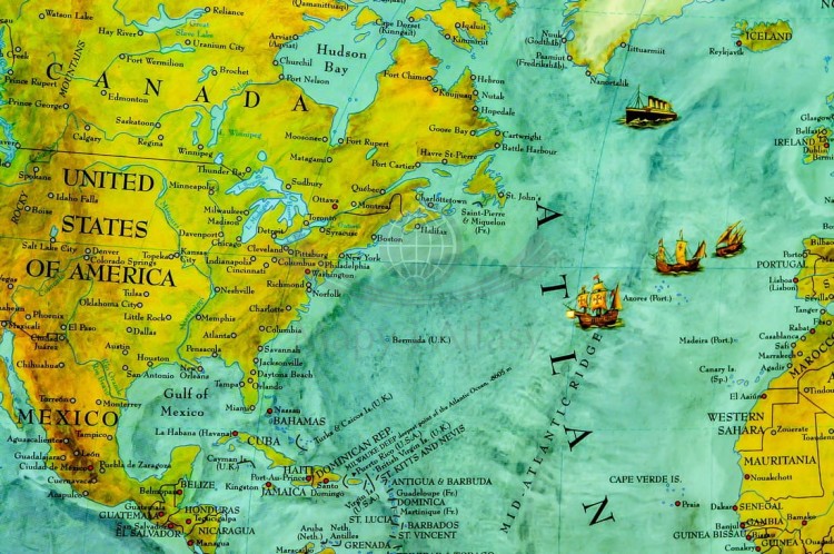 Świat w starym stylu. Mapa ścienna ozdobna wydawnictwa Pergamena. Fragment 1