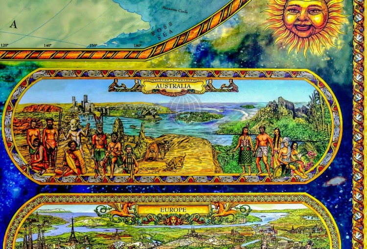 Świat w starym stylu. Mapa ścienna ozdobna wydawnictwa Pergamena. Fragment 3