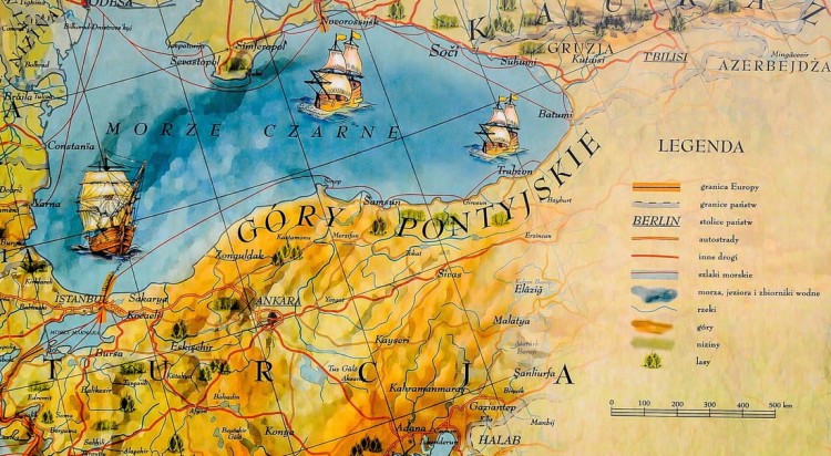 Europa. Mapa ścienna ozdobna 74 x 84 cm. Pergamena. Legenda