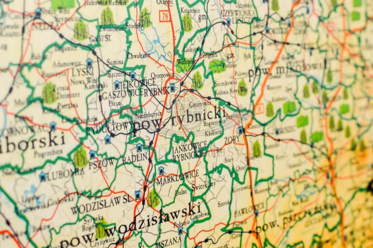 Województwo śląskie. Mapa ścienna ozdobna. Pergamena. Fragment 7