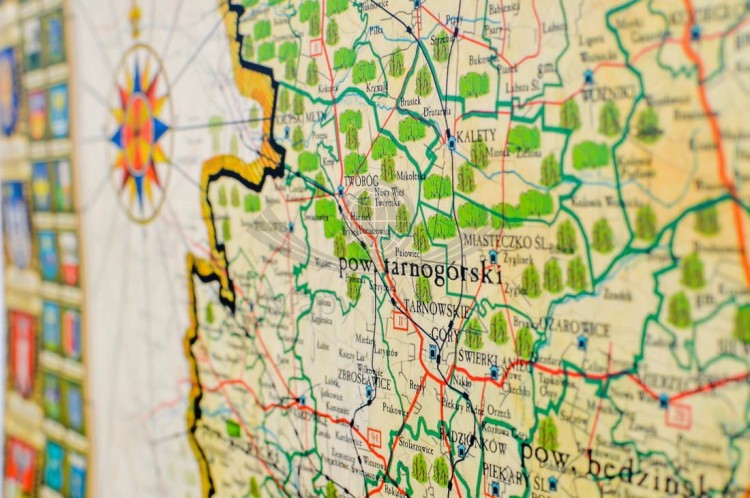 Województwo śląskie. Mapa ścienna ozdobna. Pergamena. Fragment 5