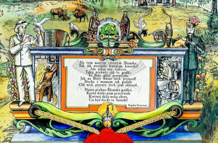Województwo śląskie. Mapa ścienna ozdobna. Pergamena. Fragment 8