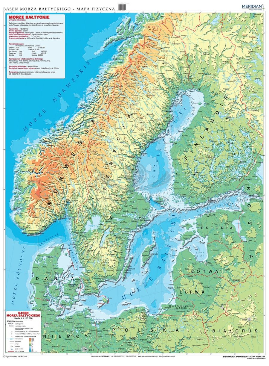 Kraje basenu Morza Bałtyckiego / Norwegia, Szwecja, Finlandia, Estonia, Łotwa, Litwa, Polska, Niemcy, Dania. Mapa ścienna fizyczna. Drewniane półwałki