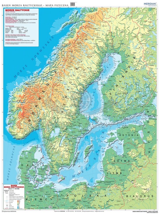 Kraje basenu Morza Bałtyckiego. Mapa ścienna fizyczna wydawnictwa Meridian