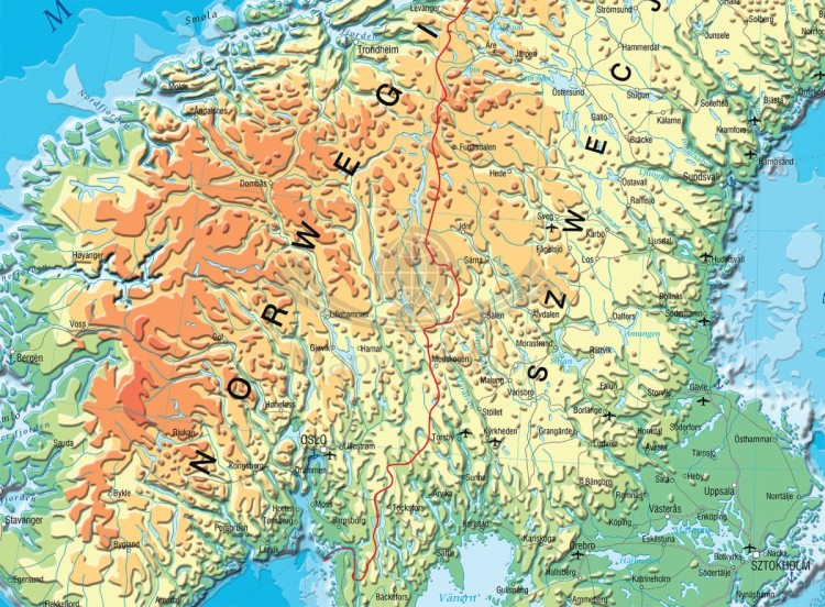 Kraje basenu Morza Bałtyckiego. Mapa ścienna fizyczna wydawnictwa Meridian. Fragment 1
