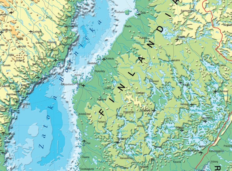 Kraje basenu Morza Bałtyckiego. Mapa ścienna fizyczna wydawnictwa Meridian. Fragment 2