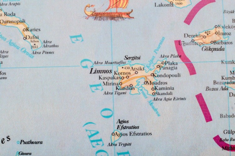 Grecja. Mapa ścienna ozdobna. Pergamena. Fragment 3