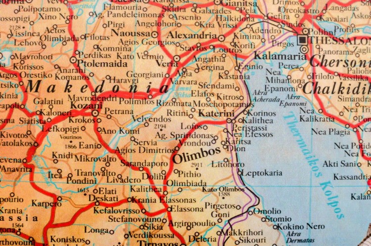 Grecja. Mapa ścienna ozdobna. Pergamena. Fragment 1