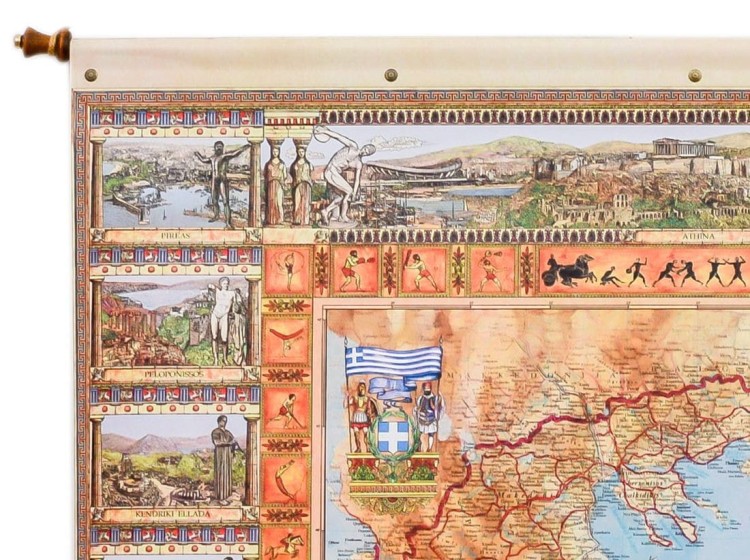 Grecja. Mapa ścienna ozdobna. Pergamena. Fragment 8