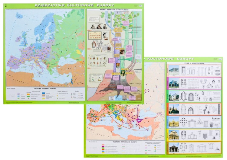 Dziedzictwo kulturowe Europy. Dwustronna mapa ścienna wydawnictwa Nowa Era. Całość