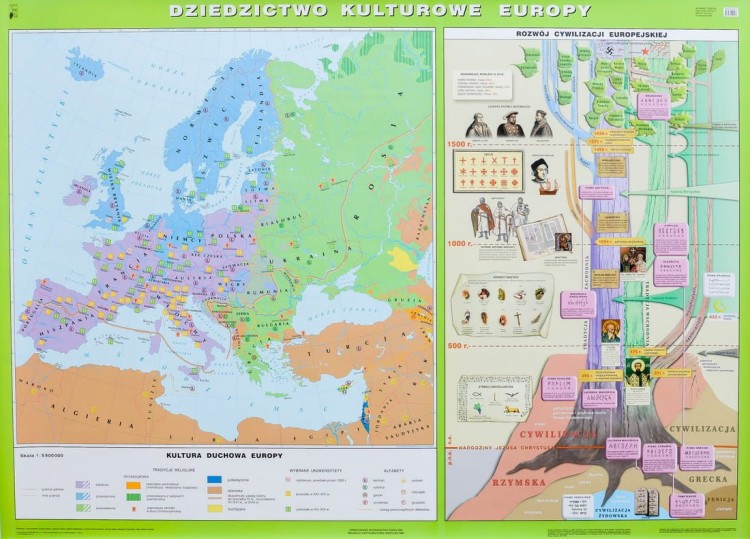 Dziedzictwo kulturowe Europy. Dwustronna mapa ścienna wydawnictwa Nowa Era. I strona