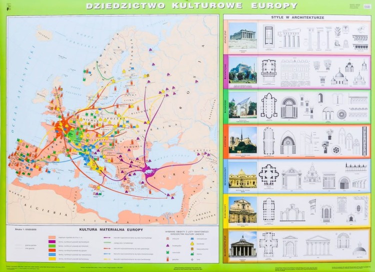 Dziedzictwo kulturowe Europy. Dwustronna mapa ścienna wydawnictwa Nowa Era. II strona