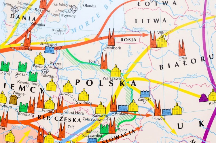Dziedzictwo kulturowe Europy. Dwustronna mapa ścienna wydawnictwa Nowa Era. Fragment 1