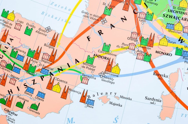 Dziedzictwo kulturowe Europy. Dwustronna mapa ścienna wydawnictwa Nowa Era. Fragment 2