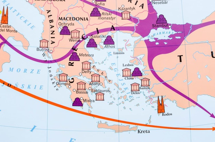 Dziedzictwo kulturowe Europy. Dwustronna mapa ścienna wydawnictwa Nowa Era. Fragment 3