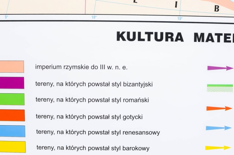 Dziedzictwo kulturowe Europy. Dwustronna mapa ścienna wydawnictwa Nowa Era. Legenda 1