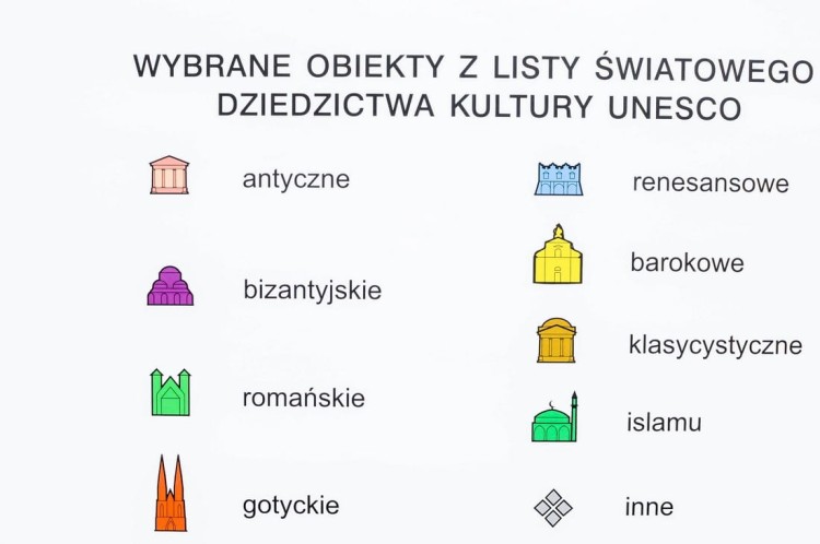 Dziedzictwo kulturowe Europy. Dwustronna mapa ścienna wydawnictwa Nowa Era. Legenda 2