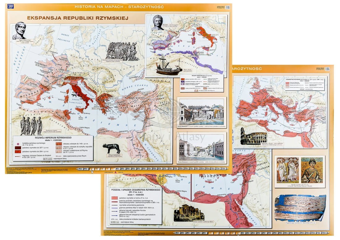 Ekspansja republiki rzymskiej / Rozwój i upadek cesarstwa rzymskiego. Dwustronna mapa ścienna