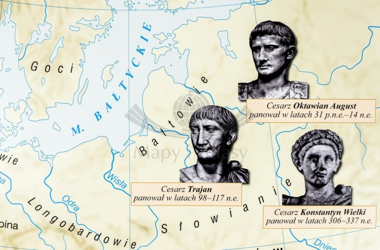 Ekspansja republiki rzymskiej / Rozwój i upadek cesarstwa rzymskiego. Dwustronna mapa ścienna wydawnictwa Nowa Era. Fragment 4