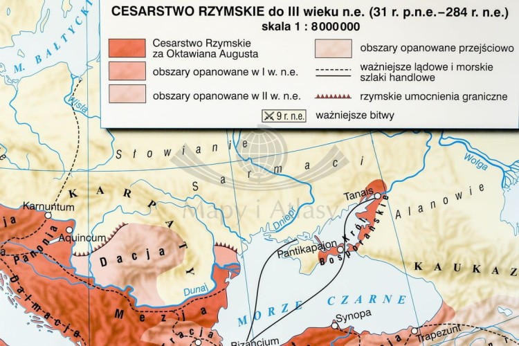 Ekspansja republiki rzymskiej / Rozwój i upadek cesarstwa rzymskiego. Dwustronna mapa ścienna wydawnictwa Nowa Era. Legenda 1