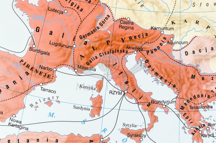 Ekspansja republiki rzymskiej / Rozwój i upadek cesarstwa rzymskiego. Dwustronna mapa ścienna wydawnictwa Nowa Era. Fragment 6
