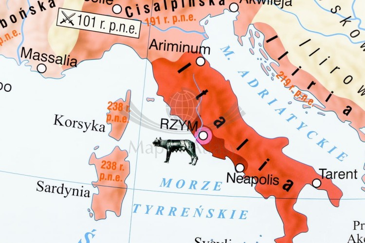 Ekspansja republiki rzymskiej / Rozwój i upadek cesarstwa rzymskiego. Dwustronna mapa ścienna wydawnictwa Nowa Era. Fragment 7