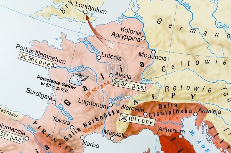 Ekspansja republiki rzymskiej / Rozwój i upadek cesarstwa rzymskiego. Dwustronna mapa ścienna wydawnictwa Nowa Era. Fragment 8