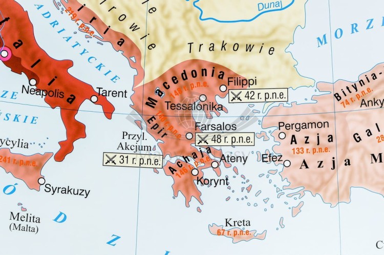 Ekspansja republiki rzymskiej / Rozwój i upadek cesarstwa rzymskiego. Dwustronna mapa ścienna wydawnictwa Nowa Era. Fragment 9