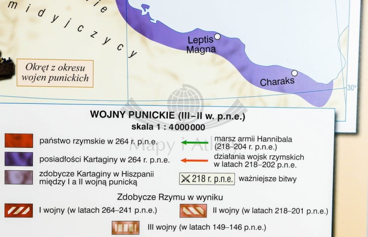 Ekspansja republiki rzymskiej / Rozwój i upadek cesarstwa rzymskiego. Dwustronna mapa ścienna wydawnictwa Nowa Era. Legenda 4