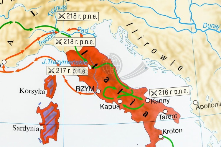 Ekspansja republiki rzymskiej / Rozwój i upadek cesarstwa rzymskiego. Dwustronna mapa ścienna wydawnictwa Nowa Era. Fragment 10