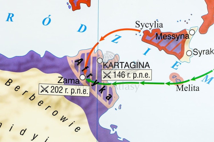 Ekspansja republiki rzymskiej / Rozwój i upadek cesarstwa rzymskiego. Dwustronna mapa ścienna wydawnictwa Nowa Era. Fragment 12