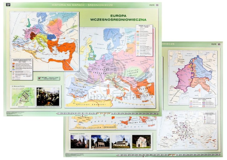Europa wczesnośredniowieczna / Europa Karola Wielkiego. Dwustronna mapa ścienna wydawnictwa Nowa Era. Całość