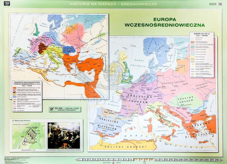 Europa wczesnośredniowieczna / Europa Karola Wielkiego. Dwustronna mapa ścienna wydawnictwa Nowa Era. I strona