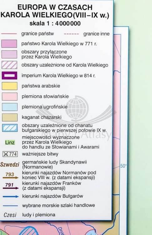 Europa wczesnośredniowieczna / Europa Karola Wielkiego. Dwustronna mapa ścienna wydawnictwa Nowa Era. Legenda 2
