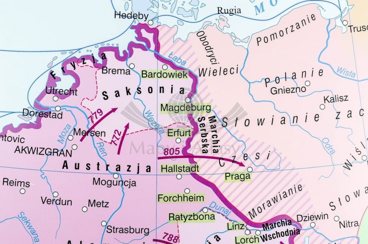Europa wczesnośredniowieczna / Europa Karola Wielkiego. Dwustronna mapa ścienna wydawnictwa Nowa Era. Fragment 1