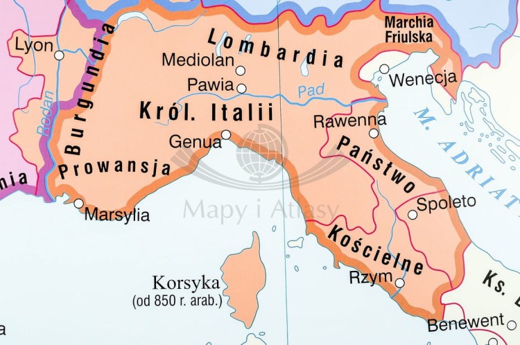 Europa wczesnośredniowieczna / Europa Karola Wielkiego. Dwustronna mapa ścienna wydawnictwa Nowa Era. Fragment 4