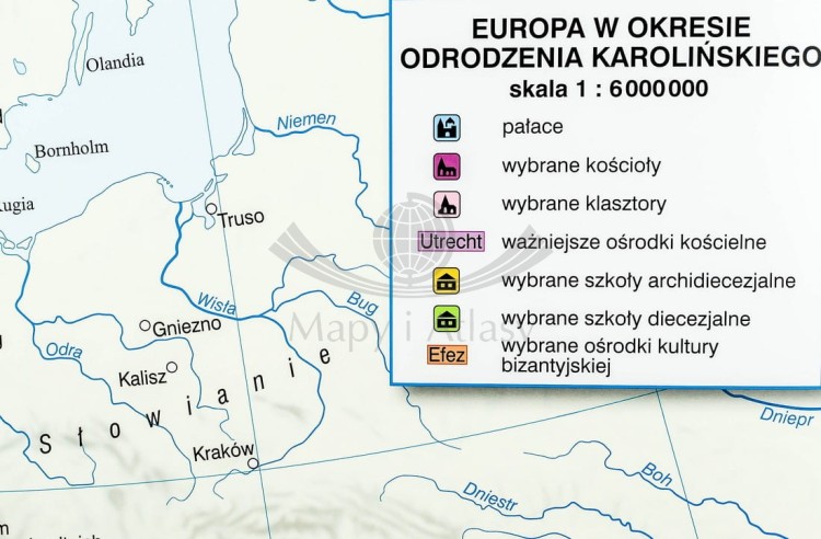Europa wczesnośredniowieczna / Europa Karola Wielkiego. Dwustronna mapa ścienna wydawnictwa Nowa Era. Legenda 1