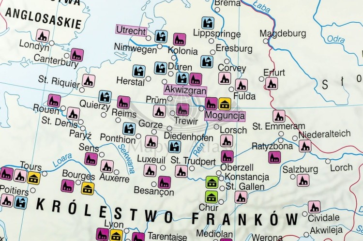 Europa wczesnośredniowieczna / Europa Karola Wielkiego. Dwustronna mapa ścienna wydawnictwa Nowa Era. Fragment 5