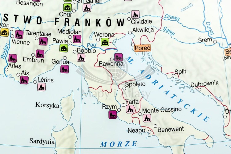 Europa wczesnośredniowieczna / Europa Karola Wielkiego. Dwustronna mapa ścienna wydawnictwa Nowa Era. Fragment 6