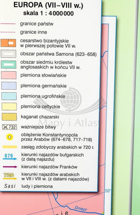 Europa wczesnośredniowieczna / Europa Karola Wielkiego. Dwustronna mapa ścienna wydawnictwa Nowa Era. Legenda 4