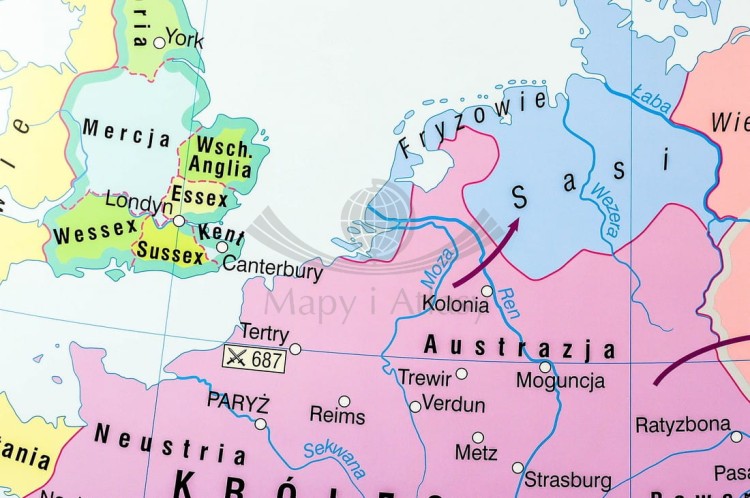 Europa wczesnośredniowieczna / Europa Karola Wielkiego. Dwustronna mapa ścienna wydawnictwa Nowa Era. Fragment 9