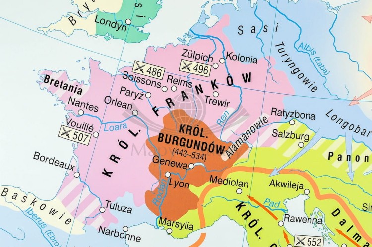 Europa wczesnośredniowieczna / Europa Karola Wielkiego. Dwustronna mapa ścienna wydawnictwa Nowa Era. Fragment 14